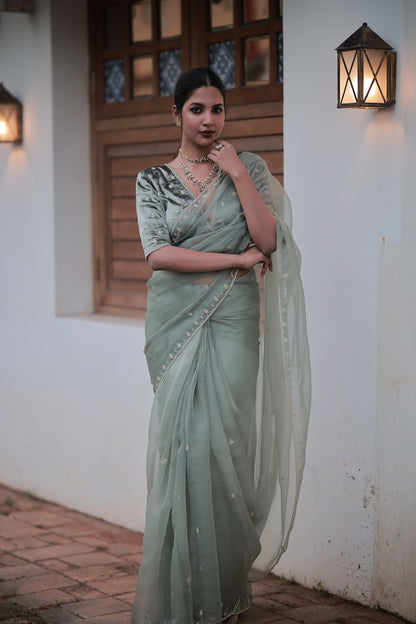 Sage Green Saree - Zuleiha
