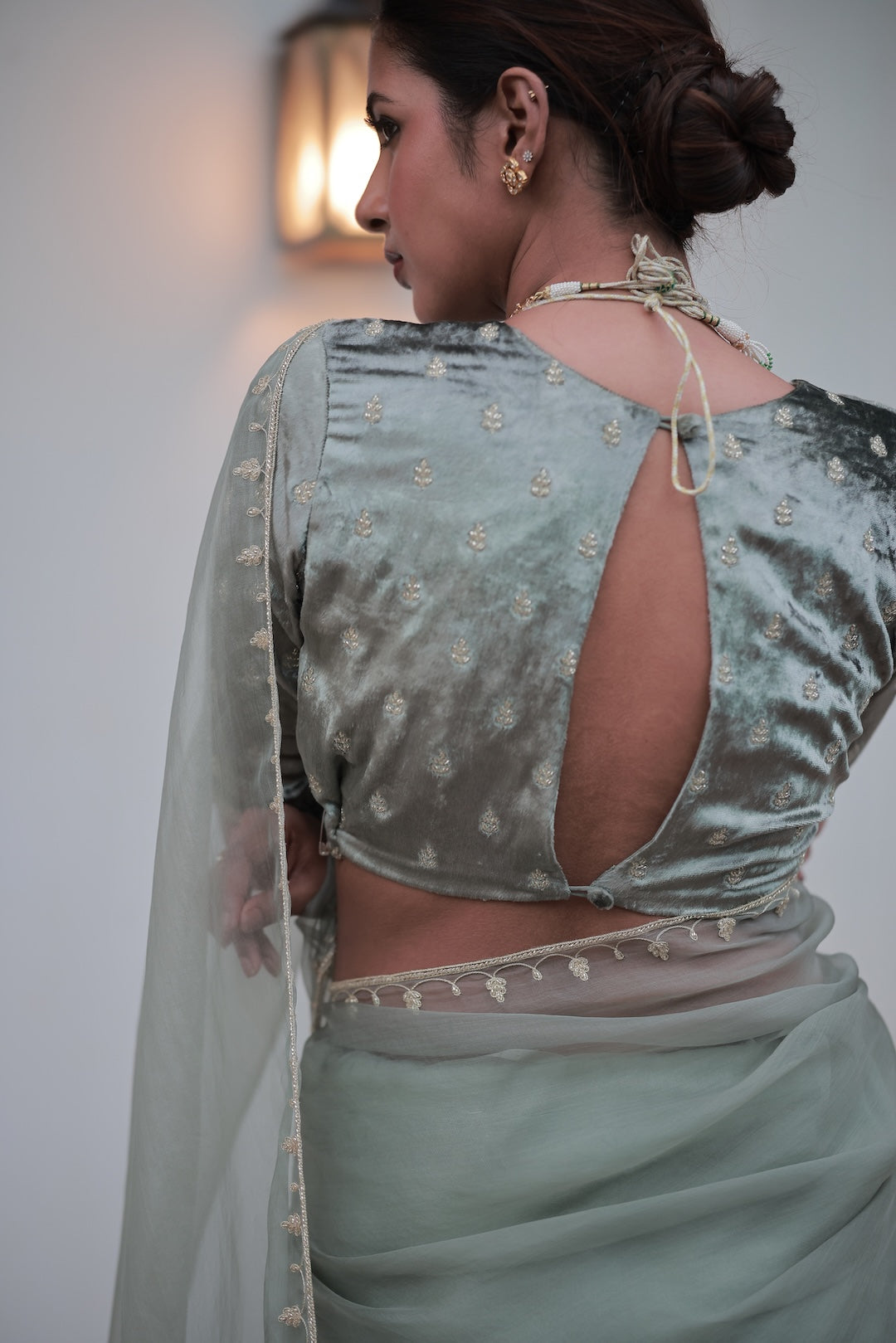 Sage Green Saree - Zuleiha