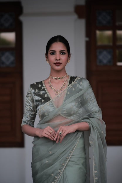 Sage Green Saree - Zuleiha