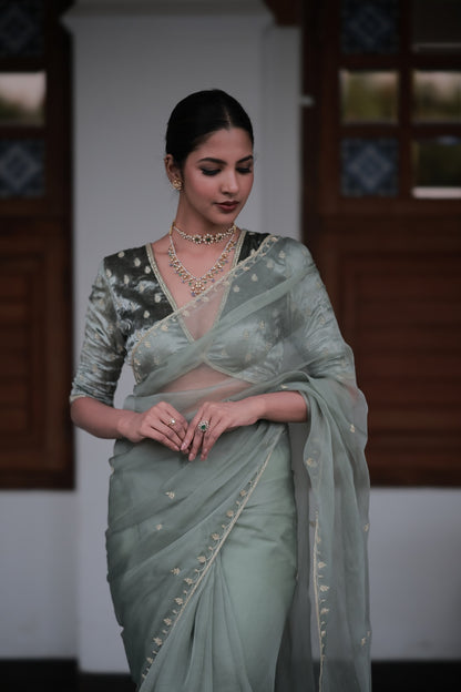 Sage Green Saree - Zuleiha