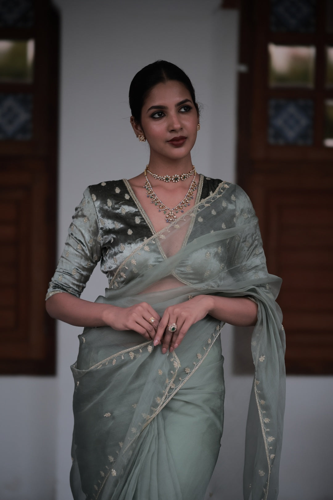 Sage Green Saree - Zuleiha