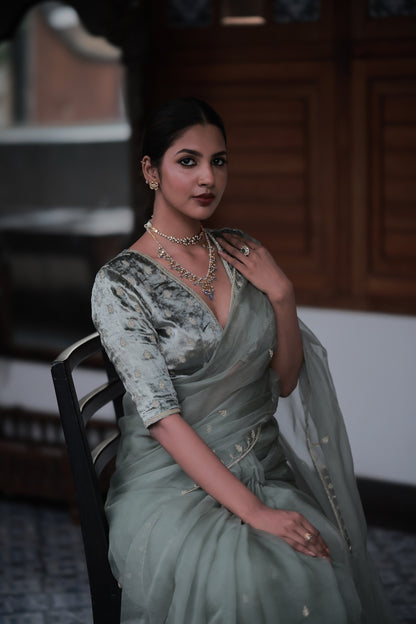 Sage Green Saree - Zuleiha