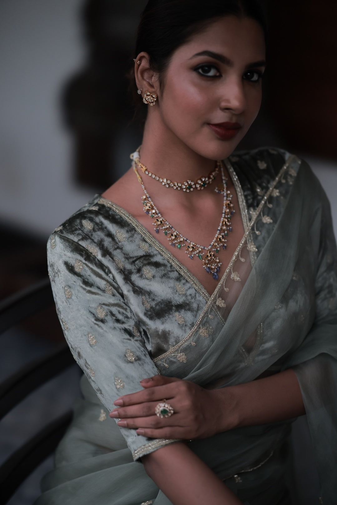 Sage Green Saree - Zuleiha